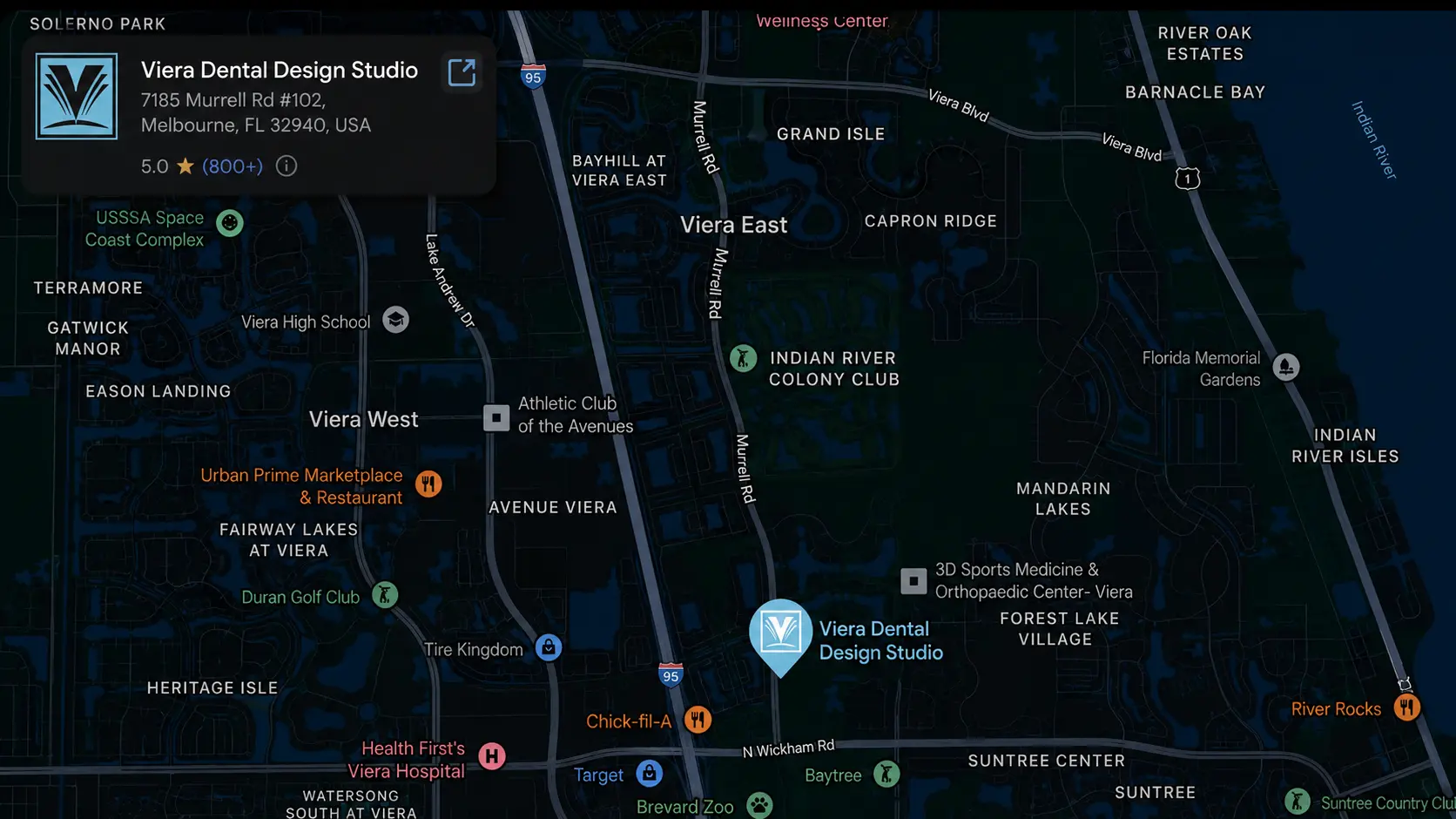 Map showing Viera Dental Design Studio location